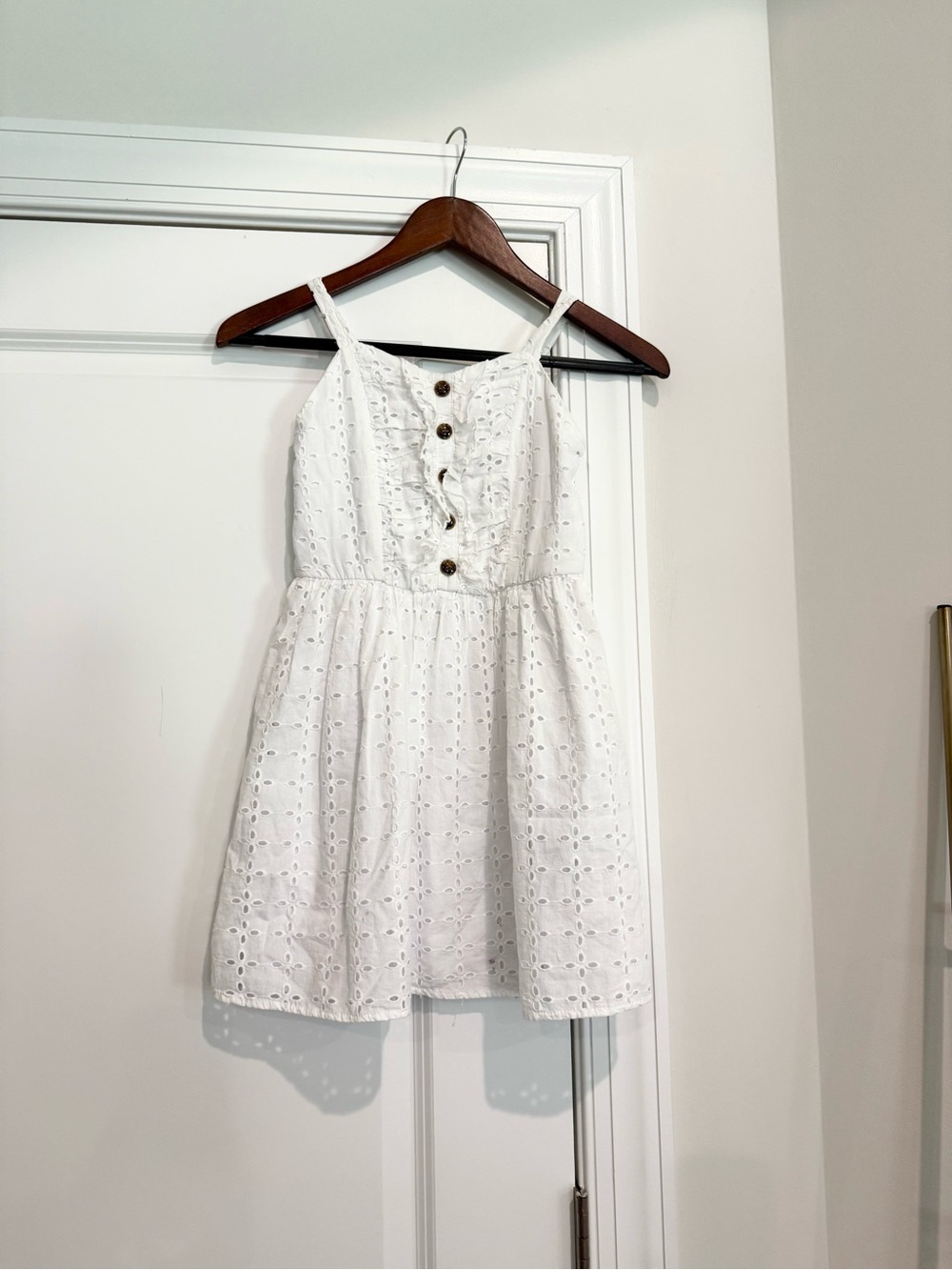 Amy Byer White Eyelet Dress with Button Front